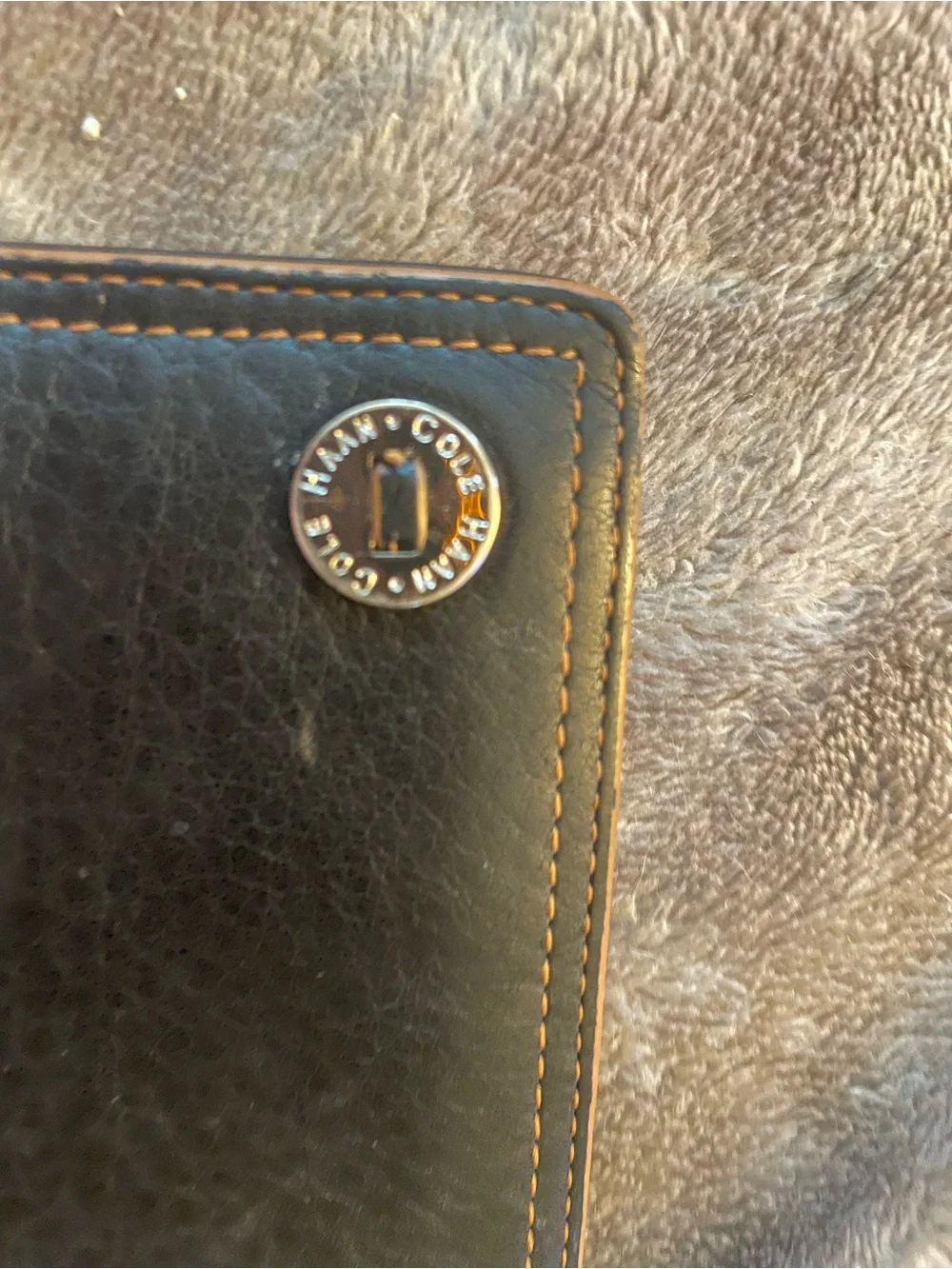 Cole Haan Black Leather Bi-Fold Wallet with Tan Contrast Stitching